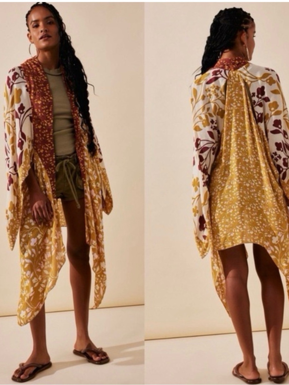 Free People Marley Mixed Print Robe One Size Turmeric Combo